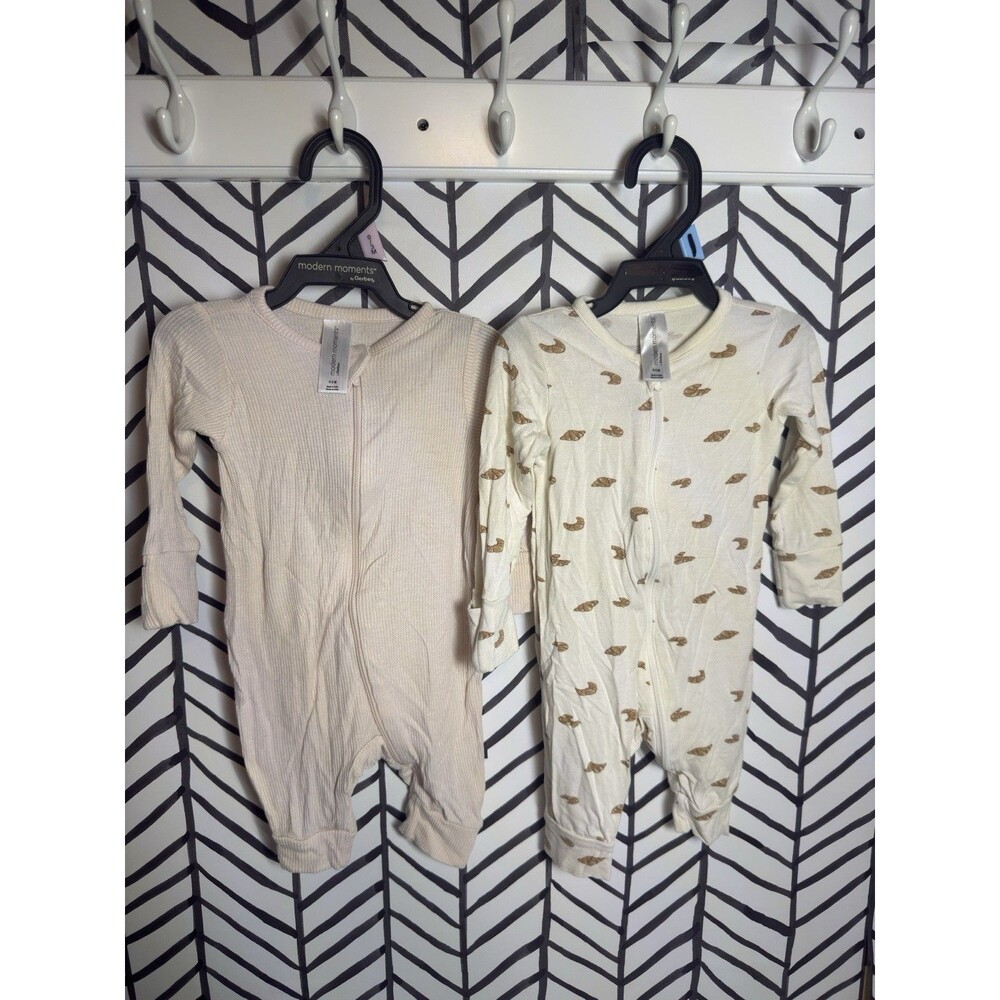 Modern Moments 2pc Zipper Pink White Brown Croissant Viscose Sleepers Baby 0-3M